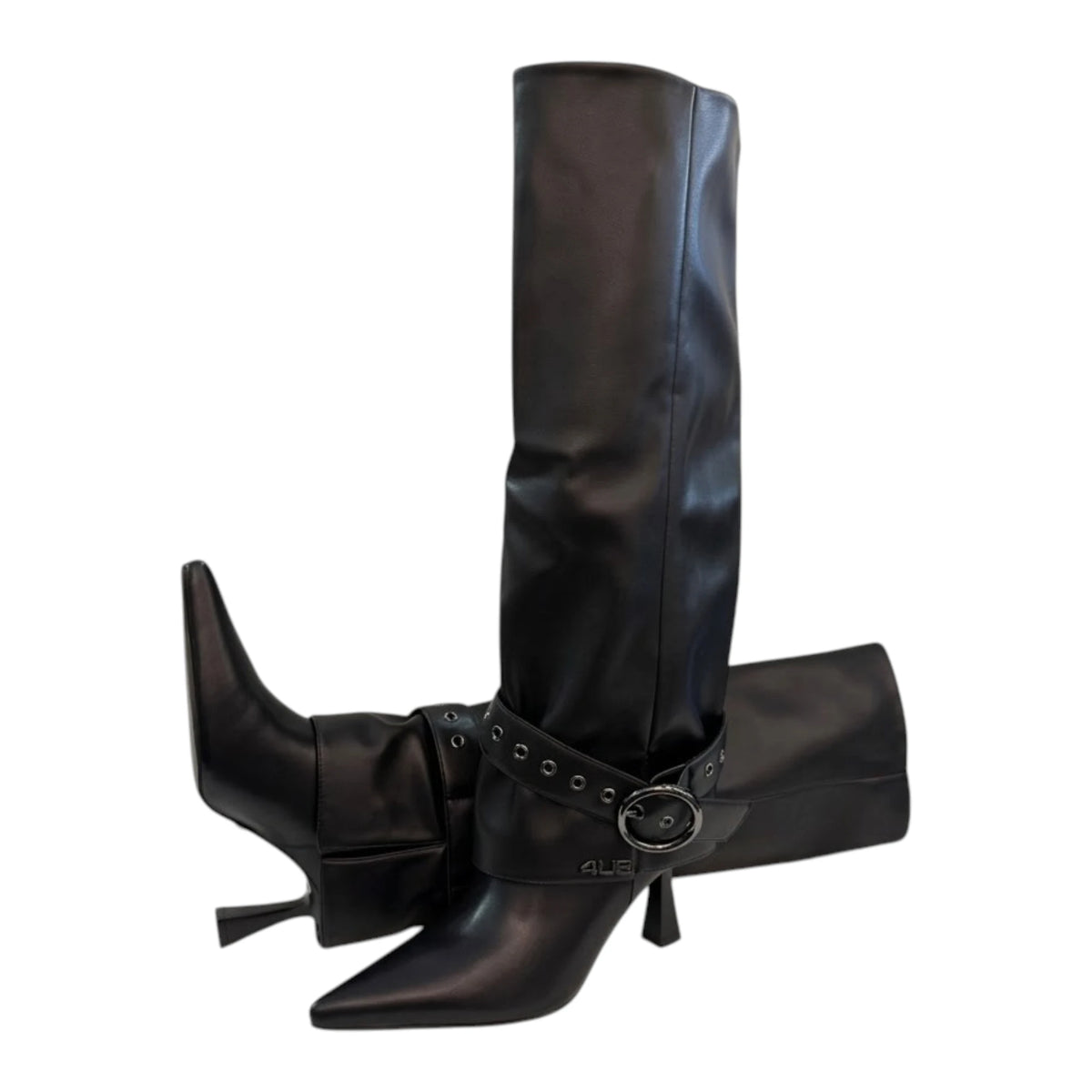 Stivale Lungo 4US Paciotti Nero in Ecopelle con Tacco a Rocchetto 7 cm e Cinturino
