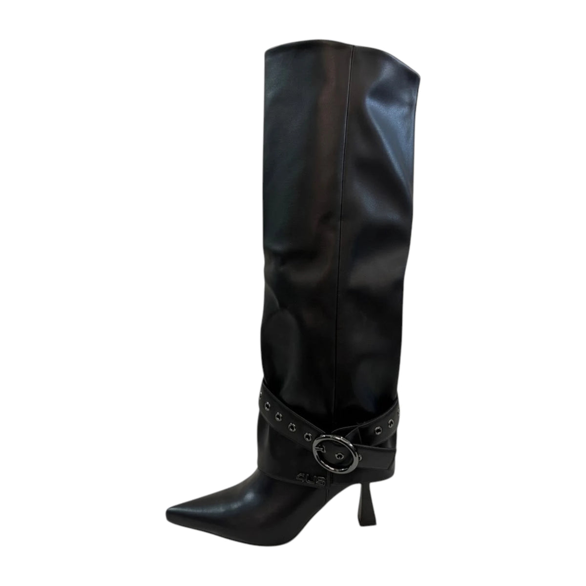 Stivale Lungo 4US Paciotti Nero in Ecopelle con Tacco a Rocchetto 7 cm e Cinturino